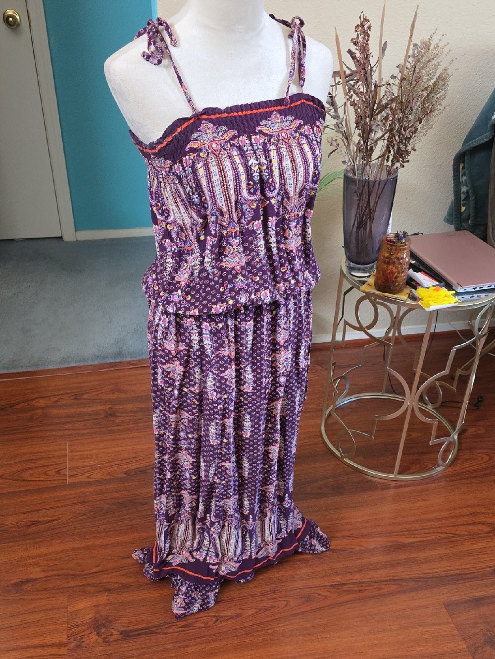 Xhilaration Purple Floral Print Tie-Strap Maxi Dress